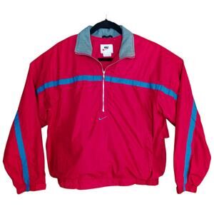 VTG Nike 1/2 Zip Nylon Windbreaker Pullover Jacket Red Blue Stripe Women's Sz M